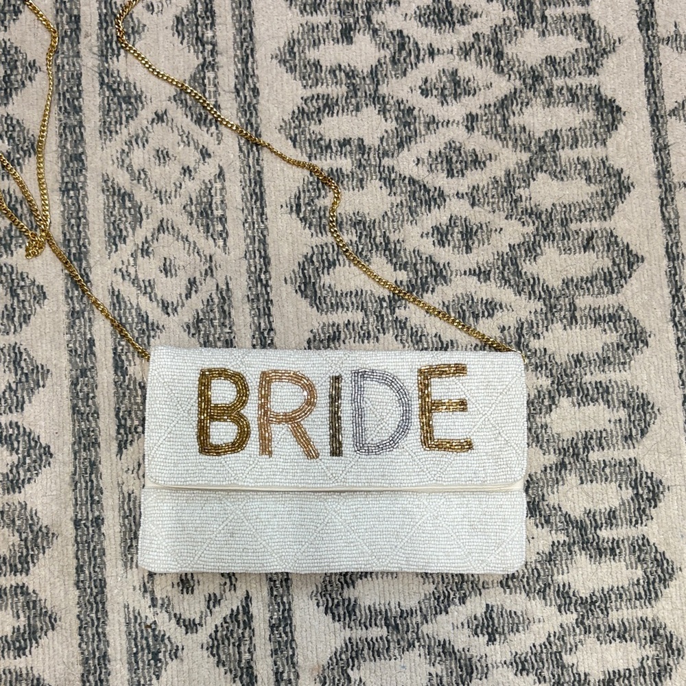 Bride Beaded Clutch with Gold Chain